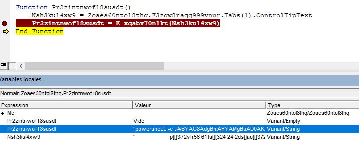 Executed command in the local variables viewer